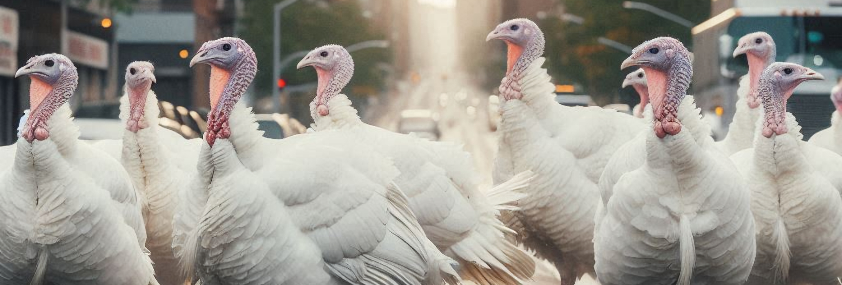 White Turkeys Crossing A City Street