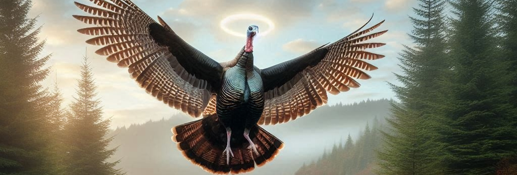 Turkey in Flight with Halo