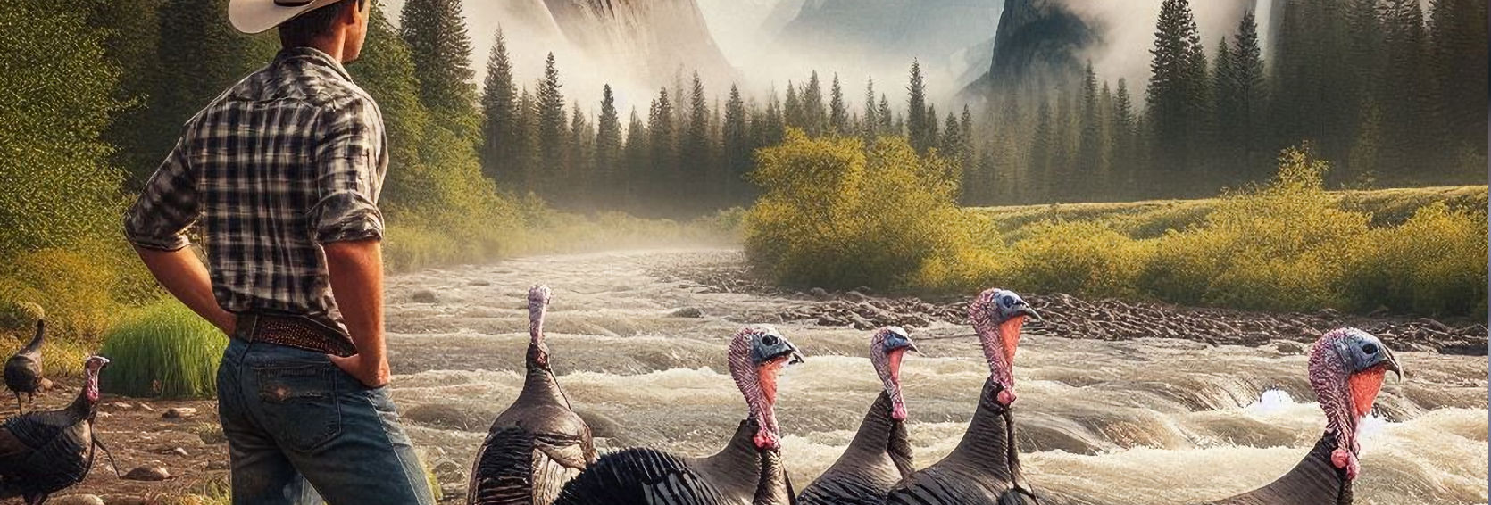 Cowboy with Wild Turkeys